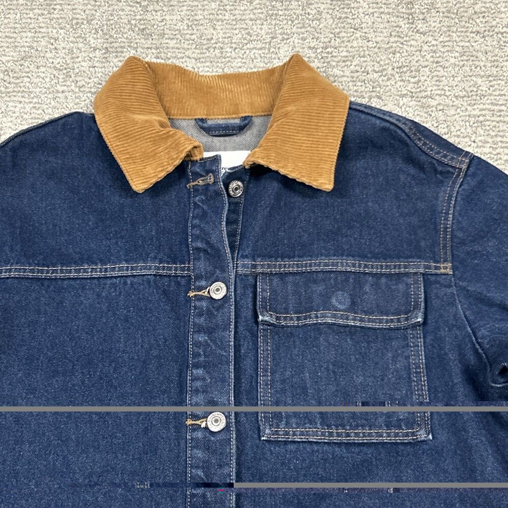 Abercrombie & Fitch Denim Jacket Womens Small Corduroy Collar Barn Coat Pockets - Picture 2 of 7